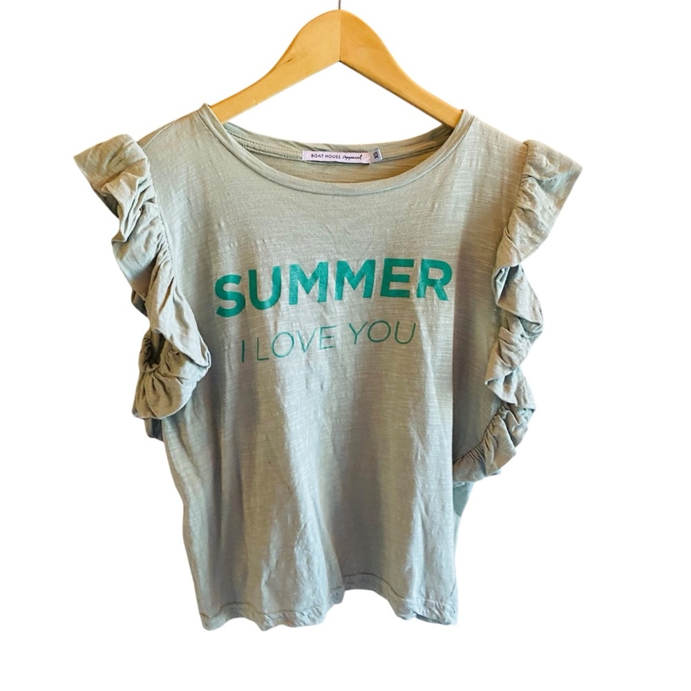 Pale Sage 'Summer I Love You' Ruffle Sleeve Top
